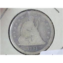 1891 SEATED LIBERTY QUARTER