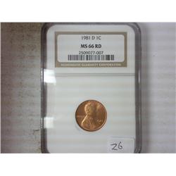 1981-D LINCOLN CENT NGC MS66 RD