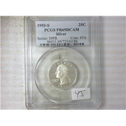 1993-S WASHINGTON SILVER QUARTER PCGS PR69DCAM