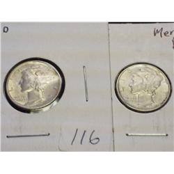 1943-D & 45 MERCURY DIMES (AU-UNC)