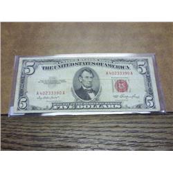 1953 US FIVE DOLLAR RED SEAL NOTE