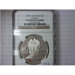 1995-P OLYMPICS SILVER DOLLAR "CYCLING" NGC PF69