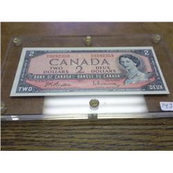 1954 CANADA TWO DOLLAR NOTE IN LUCITE