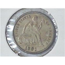1891 SEATED LIBERTY DIME (AU)