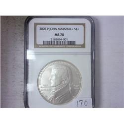 2005-P MARSHALL SILVER DOLLAR NGC MS70