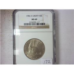 1986-D LIBERTY HALF DOLLAR NGC MS69