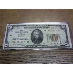 1929 US $20 NATIONAL CURRENCY (ST. LOUIS)