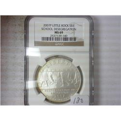 2007-P LITTLE ROCK SILVER DOLLAR NGC MS69