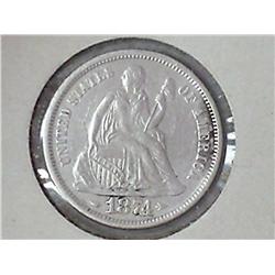 1874 SEATED LIBERTY DIME (UNC)