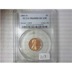 2001-S LINCOLN CENT PCGS PR69RD DCAM