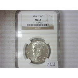 1964-D KENNEDY HALF DOLLAR NGC MS63