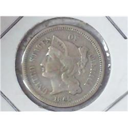 1865 THREE CENT PIECE (NICKEL) (VERY GOOD)