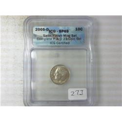 2005-D ROOSEVELT DIME ICG SP69 SATIN FINISH