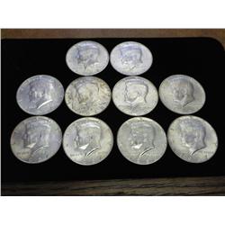 10 ASSORTED 40% SILVER KENNEDY HALF DOLLARS