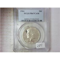 1964 KENNEDY HALF DOLLAR PCGS PR67CAM