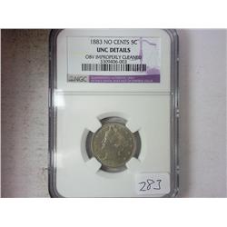 1883 NO CENTS LIBERTY "V" NICKEL NGC UNC DETAILS