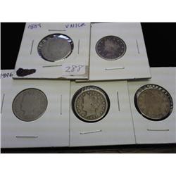 1889, 95, 96, 97 & 98 LIBERTY "V" NICKELS