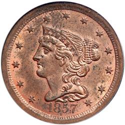 1857 C-1 R2 PCGS graded MS62 Red & Brown.