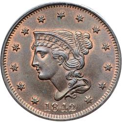 1842 N-7 R2 Large Date PCGS graded MS64 Brown.