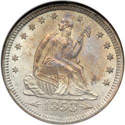 1853 Liberty Seated 25C. Arrows & Rays NGC MS64