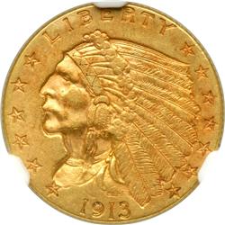 1913 $2.50 Indian NGC AU58