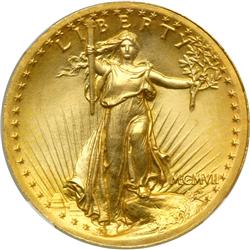 1907 $20 St. Gaudens. High Relief, Wire Rim NGC MS67 St