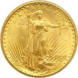 1907 $20 St. Gaudens. Flat Relief NGC MS63
