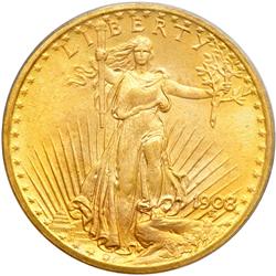 1908 $20 St. Gaudens. No Motto PCGS MS69