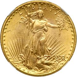1908 $20 St. Gaudens. No Motto NGC MS67