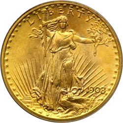 1908 $20 St. Gaudens. No Motto