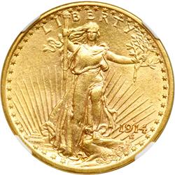 1914-D $20 St. Gaudens NGC AU58