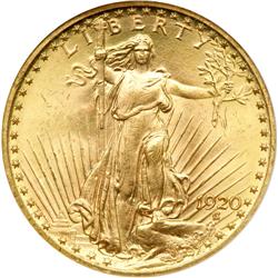 1920 $20 St. Gaudens NGC MS65
