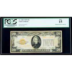 1928, $20 Gold Certificate. PCGS Fine 15