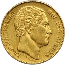 Belgium. 20 Francs, 1865. ICG AU50