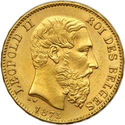 Belgium. 20 Francs, 1875. AU