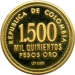 Colombia. 1500 Pesos, 1973. PF