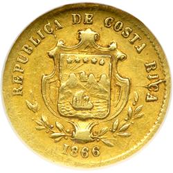 Costa Rica. 1 Peso, 1866-GW. NGC EF45