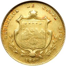 Costa Rica. 5 Pesos, 1867-GW. NGC AU55