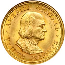 Costa Rica. 20 Colones, 1899. NGC MS65