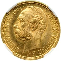 Danish West Indies. 4 Daler - 20 Francs, 1904. NGC MS64
