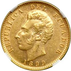 Ecuador. 10 Sucres, 1899-JM (Birmingham). NGC AU55