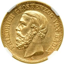 German States - Baden. 20 Marks, 1894-G. NGC AU58