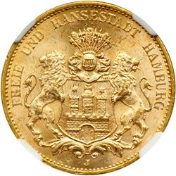 German States - Hamburg. 20 Marks, 1913-J. NGC MS65