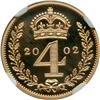 Image 1 : Great Britain. Maundy Set of four coins (4 Pence, 3 Pence, 2 Pence and Pence) struck in Gold, 2002. 