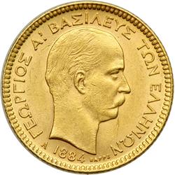 Greece. 20 Drachmai, 1884. AU