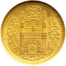 India - Hyderabad. 1/2 Ashrafi, AH1325 Year 41. NGC MS65