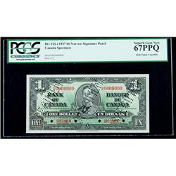 BC-21S-i 1937 $1. Narrow Signature Panel Specimen. PCGS