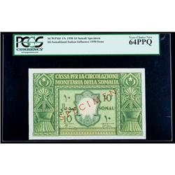 SCWPM# 13s 1950 10 Somali Specimen. PCGS Very Choice Ne
