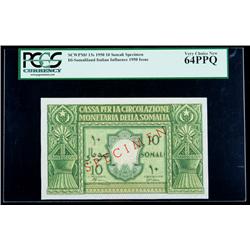 SCWPM# 13s 1950 10 Somali Specimen. PCGS Very Choice Ne