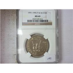 1991-95-P WWII HALF DOLLAR NGC MS69